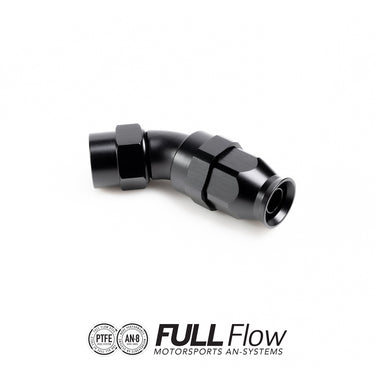 Full flow PTFE hose end fitting 45 degrees AN-8