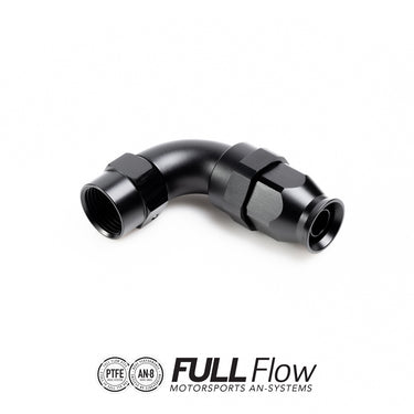 Full flow PTFE hose end fitting 90 degrees AN-8