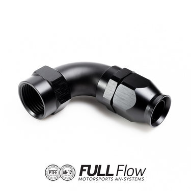 Full flow PTFE hose end fitting 90 degrees AN-12