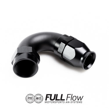 Full flow PTFE hose end fitting 150 degrees AN-12