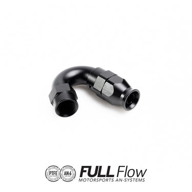 Full flow PTFE hose end fitting 150 degrees AN-6
