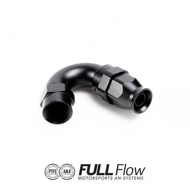 Full flow PTFE hose end fitting 150 degrees AN-8